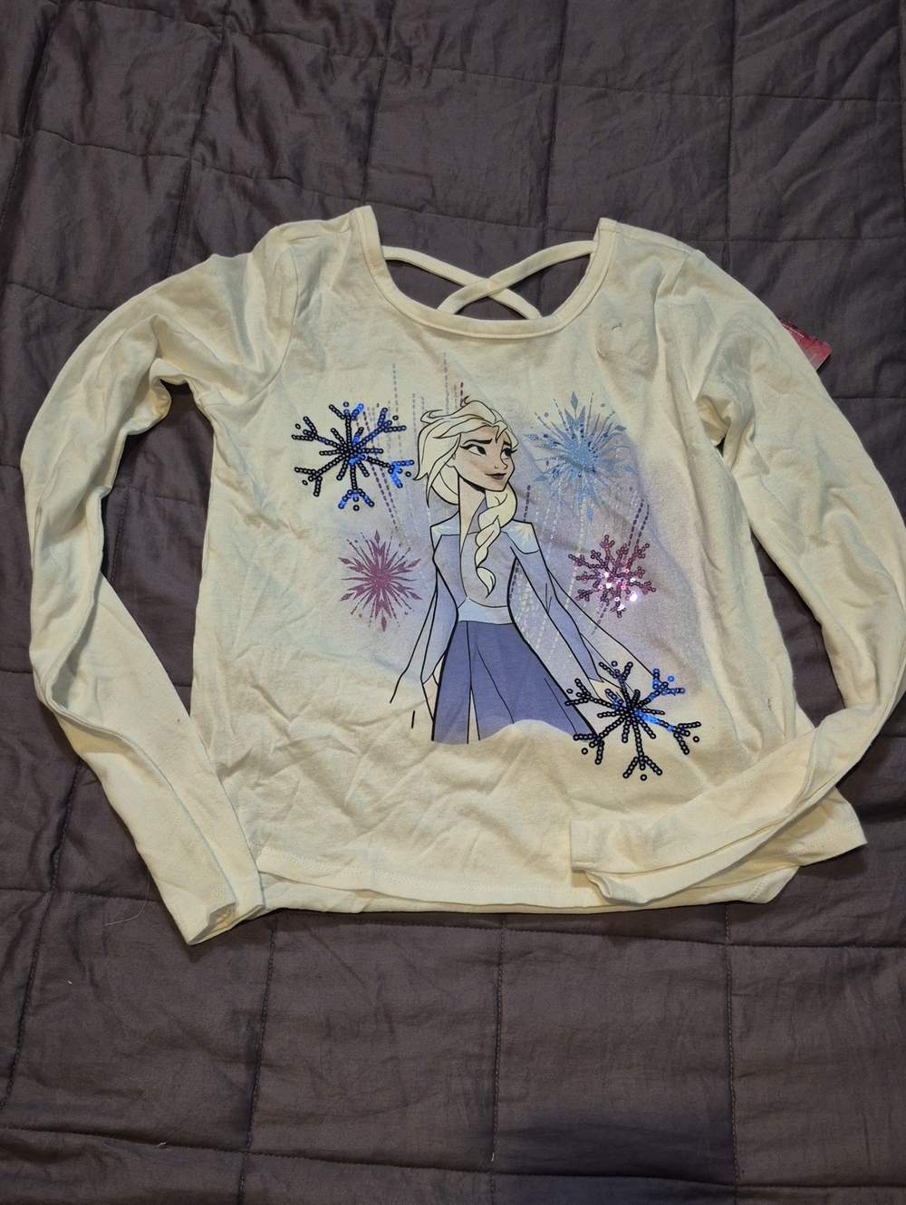 Disney White Long Sleeve Elsa Tee with Blue and Purple Accents